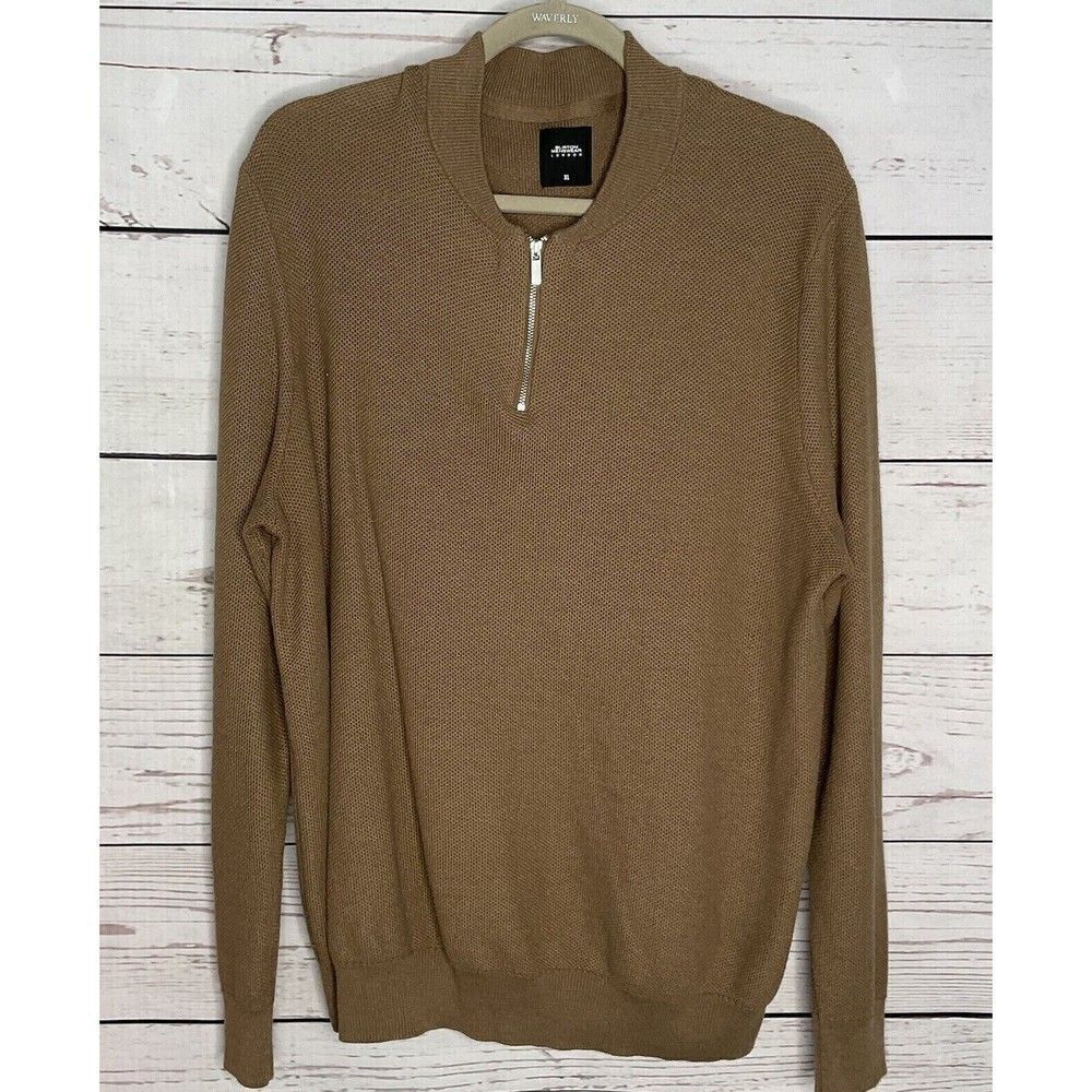 Burton Menswear London Men’s Beige Quarter Zip Mock Neck Sweater Size XL